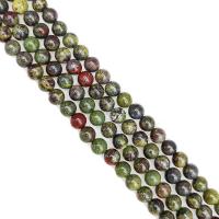 Unakite Beads, Dragon + blod + sten, Runde, poleret, du kan DIY, blandede farver, Solgt Per 40 cm Strand