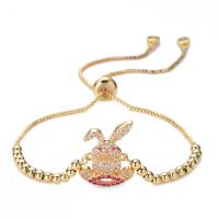 Cubic Zirconia Micro Pave Brass Bracelet Rabbit plated Adjustable & fashion jewelry & micro pave cubic zirconia 200mm Sold By PC