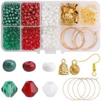 Glass Earring Finding Set with Plastic Box & Zinc Alloy gold color plated Christmas Design & DIY multi-colored Sold By Box