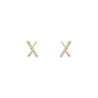 Cubic Zirconia Micro Pave Brass Earring 925 thailand sterling silver post pin Letter X real gold plated fashion jewelry & for woman & with cubic zirconia Sold By Pair