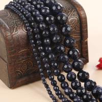 Natural Blue Goldstone Beads Blue Sandstone Round DIY & faceted Sold By Strand