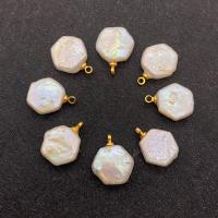 Freshwater Pearl Pendants with Brass Hexagon gold color plated fashion jewelry & DIY white Sold By Bag