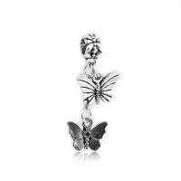 European Style Zinc Alloy Dangle Beads Butterfly antique silver color plated DIY & for woman nickel lead & cadmium free Sold By Bag