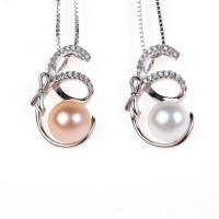 925 Sterling Stříbrný perlový náhrdelník, 925 Sterling Silver, s Sladkovodní Pearl, micro vydláždit kubické zirkony, více barev na výběr, 15.50x22mm, Prodáno By PC