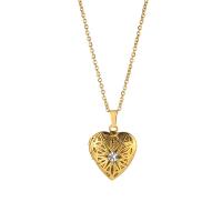 Fashion Locket Necklace Titanium Steel with 1.97inch extender chain Heart plated for woman & with rhinestone Length Approx 15.75 Inch Sold By PC