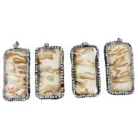 Natural Abalone Shell Pendants Brass with Rhinestone Clay Pave & Abalone Shell Rectangle mixed colors Sold By PC