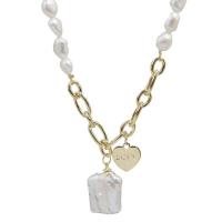 Природное пресноводное жемчужное ожерелье, цинковый сплав, с Пресноводные жемчуги, плакирован золотом, ювелирные изделия моды, Золотой, длина 53.5 см, продается PC