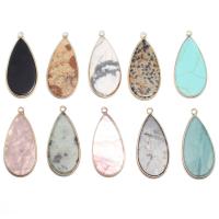 Gemstone Pendants Jewelry Natural Stone with Brass Teardrop gold color plated Sold By PC