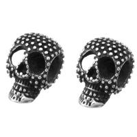 Edelstahl-Perlen mit großem Loch, Edelstahl, Schädel, Pistole schwarz plattiert, 10x16x12mm, Bohrung:ca. 6mm, 10PCs/Menge, verkauft von Menge