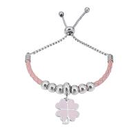 Cowhide Bracelet 316 Stainless Steel with Leather & 304 Stainless Steel With Pendant & Unisex & with rhinestone mixed colors Length 7.5 Inch Sold By PC