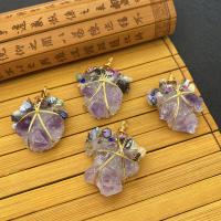 Natural Quartz Druzy Pendants with pearl & Brass gold color plated purple Sold By PC