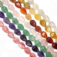 Perles de pierres précieuses mixtes, Pierre naturelle, feuille, gravé, différents matériaux pour le choix, plus de couleurs à choisir, 10x14x6mm, 15PC/brin, Vendu par brin