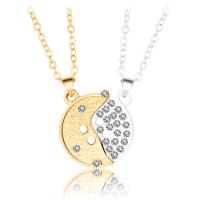 Zinc Alloy Puzzle Couple Necklace with brass chain with 1.96inch extender chain Button Shape plated 2 pieces & with magnetic & for couple & with rhinestone nickel lead & cadmium free 24mm Length Approx 21.6 Inch Approx 23.6 Inch Sold By Set