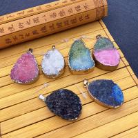 Quartz Gemstone Pendants with Brass irregular gold color plated 29x39- Sold By PC