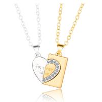 Couple Necklace Zinc Alloy with brass chain with 1.96inch extender chain Heart plated 2 pieces & oval chain & for couple & with rhinestone nickel lead & cadmium free Length Approx 21.6 Inch Sold By Set