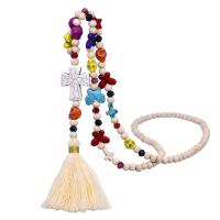 Turquoise trui Chain Necklace, Hout, met turkoois & Polyester & Kristal, voor vrouw, wit, Lengte Ca 34.64 inch, Verkocht door PC