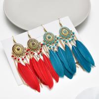 Mode Feather Earring, Zinc Alloy, met Veer, mode sieraden & voor vrouw & glazuur, meer kleuren voor de keuze, 14x25mm, Verkocht door pair