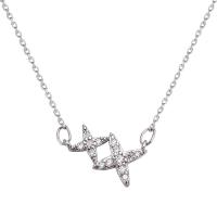 Collar de Aleación de Zinc, chapado en color de plata, cadena oval & para mujer & con diamantes de imitación, libre de níquel, plomo & cadmio, Vendido para aproximado 16 Inch Sarta