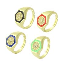 Kubieke zirconia messing ringen, gold plated, micro pave zirconia & glazuur, meer kleuren voor de keuze, 13mm, Maat:7, Verkocht door PC