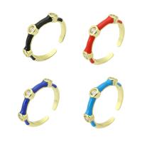 Messing Manchet Finger Ring, gold plated, micro pave zirconia & glazuur, meer kleuren voor de keuze, 4mm, Gat:Ca 6mm, Maat:7, Verkocht door PC