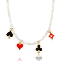 Collier de perles en plastique, perle de plastique, avec fer, avec 1.97 chaînes de rallonge, Placage de couleur d'or, bijoux de mode & émail, couleurs mélangées, Longueur 40 cm, Vendu par PC