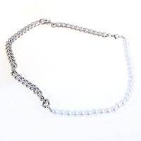 Collar de perlas de plástico, acero inoxidable, con Perlas plásticas, unisexo, plateado, 10x8x3mm, longitud 45 cm, Vendido por UD