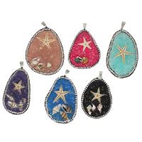 Shell Pendants Brass with Starfish & Rhinestone Clay Pave & Trumpet Shell & Resin Sold By PC