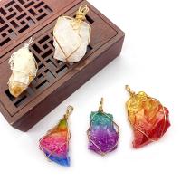 Quartz Gemstone Pendants Natural Stone with Brass irregular plated 17x41- Sold By PC