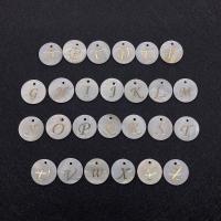 Natural White Shell Pendants Flat Round polished letters are from A to Z white 15mm Sold By Bag
