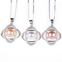 Freshwater Pearl Pendants 925 Sterling Silver with Freshwater Pearl with rhinestone Approx 1.5mm Sold By PC