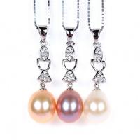 Freshwater Pearl Pendants 925 Sterling Silver with Freshwater Pearl with rhinestone Approx 1.5mm Sold By PC