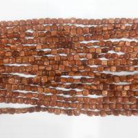 Χάντρες Goldstone, Πλατεία, γυαλισμένο, DIY, κοκκινωπό πορτοκαλί, 6x4mm, Sold Per 38 cm Strand