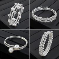 Zinc Alloy Bangle with ABS Plastic Pearl fashion jewelry & for woman & with rhinestone Sold By PC