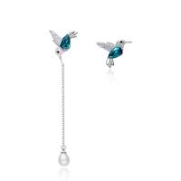 CRYSTALLIZED™ Element Crystal Earring 925 Sterling Silver with CRYSTALLIZED™ sterling silver post pin Bird platinum plated faceted blue 62mmx19mm 18mmx19mm Sold By Pair