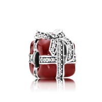 Perles European en alliage de zinc, En forme de boîte de cadeau, émail & avec strass, rouge, 10.50x9.50mm, Vendu par PC