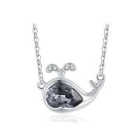 CRYSTALLIZED™ Element Crystal Necklace 925 Sterling Silver with CRYSTALLIZED™ with 1.97Inch extender chain Whale platinum plated faceted dark grey Sold Per Approx 15.75 Inch Strand