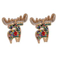 Christmas Earrings Zinc Alloy Christmas Reindeer gold color plated Christmas Design & for woman & with rhinestone Sold By Pair