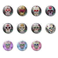 Resin Fridge Magnet with Glass Round Halloween Design & time gem jewelry & with skull pattern Sold By Bag
