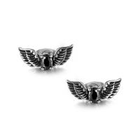 Titanium Steel  Earring Wing Shape silver color plated fashion jewelry & micro pave cubic zirconia & blacken silver color Sold By PC
