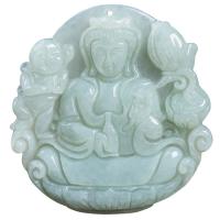 Jadeit Wisiorek, Guanyin, Rzeźbione, dla obu płci, jasnozielony, 52x53.50x6.50mm, sprzedane przez PC