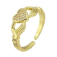 Messing Manchet Finger Ring, Verstelbare & mode sieraden & voor vrouw & met strass, gouden, 7mm, 10pC's/Lot, Verkocht door Lot