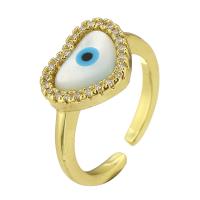 Messing Manchet Finger Ring, met Schelp, Verstelbare & mode sieraden & voor vrouw & met strass, gouden, 14x10mm, 10pC's/Lot, Verkocht door Lot