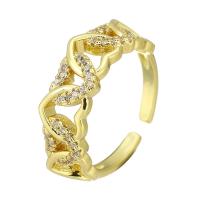 Messing Manchet Finger Ring, Verstelbare & mode sieraden & voor vrouw & met strass, gouden, 6mm, 10pC's/Lot, Verkocht door Lot