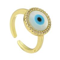 Messing Manchet Finger Ring, met Schelp, Verstelbare & mode sieraden & voor vrouw & met strass, gouden, 13x13mm, 10pC's/Lot, Verkocht door Lot
