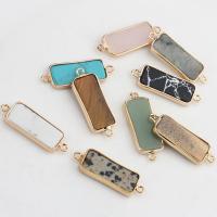 Gemstone Connector Natural Stone with Brass Rectangle gold color plated fashion jewelry & DIY Sold By PC