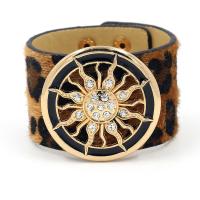 PU Leather Cord Bracelets with Zinc Alloy printing for woman & with rhinestone & leopard pattern brown Sold By PC