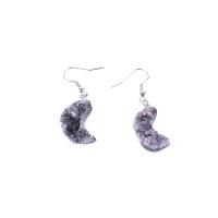Amethyst Drop Earring with Zinc Alloy Moon silver color plated fashion jewelry purple 25~40mm Sold By Pair
