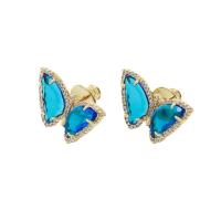 Crystal Earrings Brass with Crystal Butterfly plated micro pave cubic zirconia & for woman nickel lead & cadmium free Sold By Pair