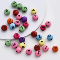 Number Acrylic Bead Round painted DIY mixed colors 8mm Sold By Bag