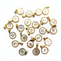 Natural White Shell Pendants with Brass Round plated DIY & with letter pattern mixed colors Sold By PC
